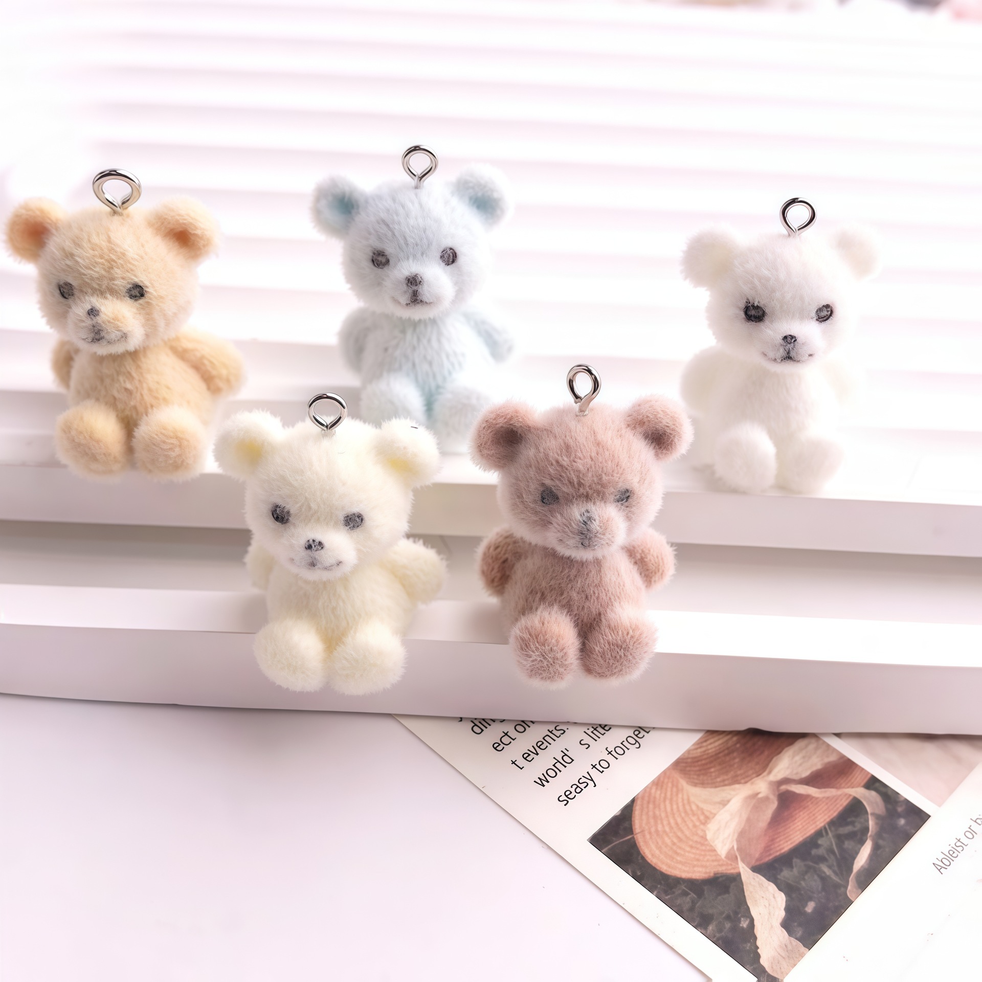 3D Printing Earrings - 5 個 3D 植毛クマ樹脂チャームかわいい動物人形クマペンダントイヤリングキーホルダー Diy ジュエリーメイクアクセサリー
