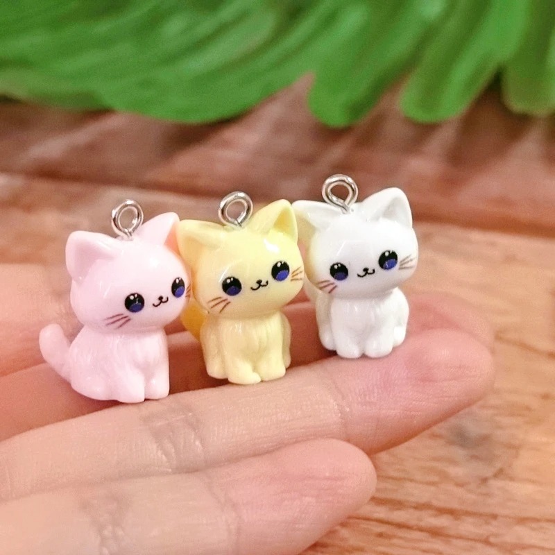 3D Printing Earrings - 10 個 3D かわいいハッピーキャット樹脂チャーム子猫動物ペンダントネックレスイヤリングキーホルダー DIY ジュエリーアクセサリー
