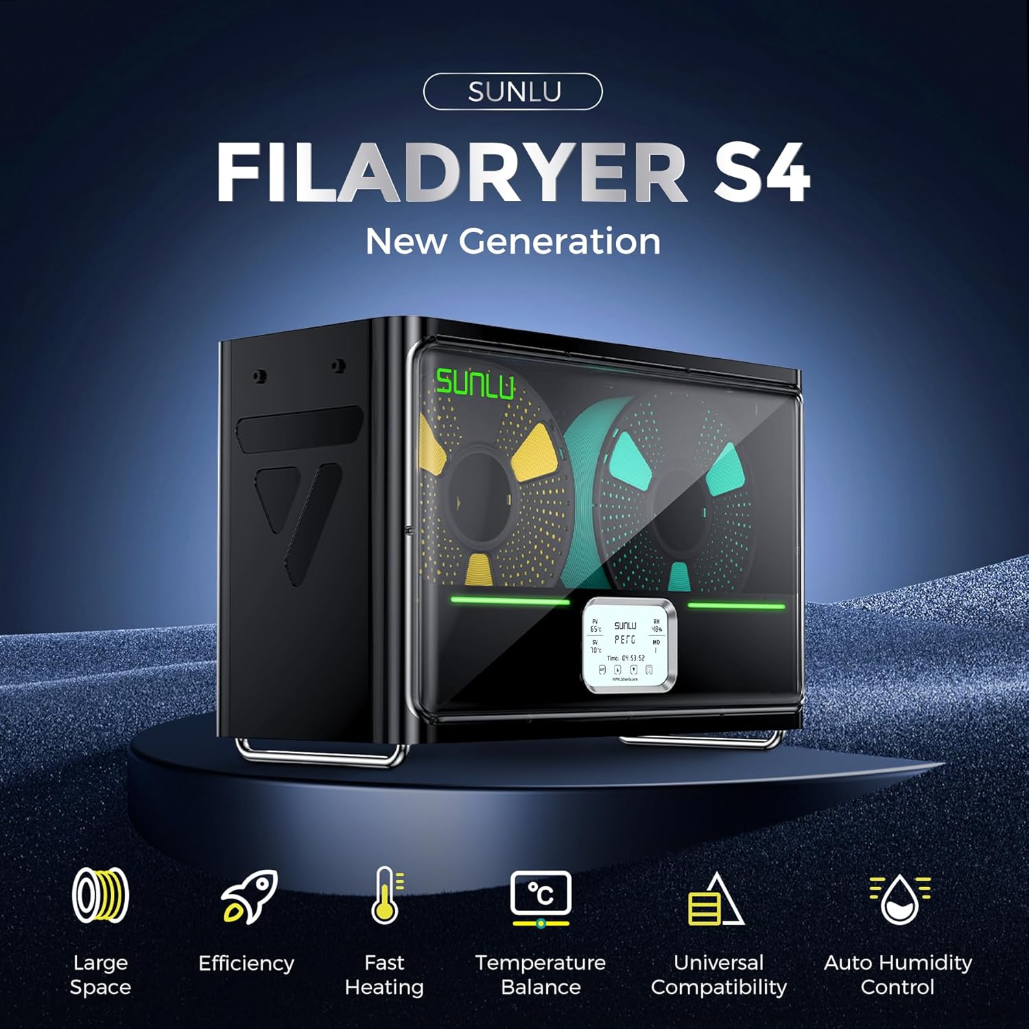 3D Printing Ptc - SUNLU S4 フィラメントドライヤーボックス 4 スプール大容量高速加熱フィラメントホルダー 350