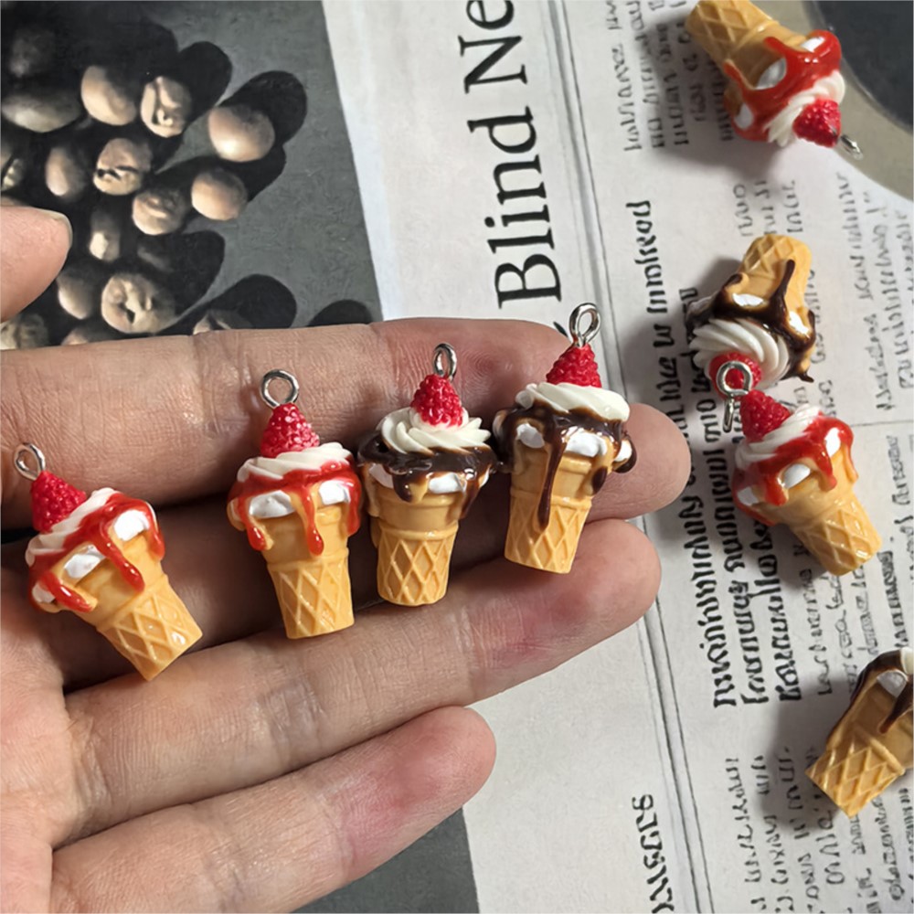 3D Printing Earrings - 10 個かわいい 3D シミュレーション食品アイスクリーム樹脂チャームイヤリングキーホルダーペンダント DIY ジュエリーアクセサリー