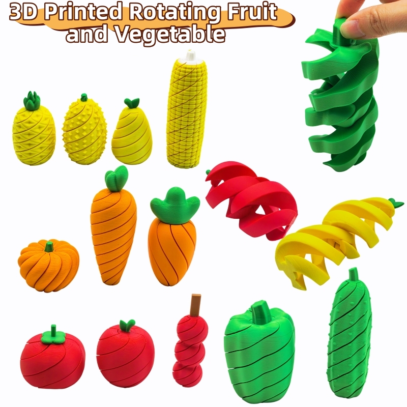 3D Printing Food - 3Dプリントされた果物と野菜のストレス解消おもちゃシリーズ、回転式、ホームパーティーデコレーション、誕生日プレゼント